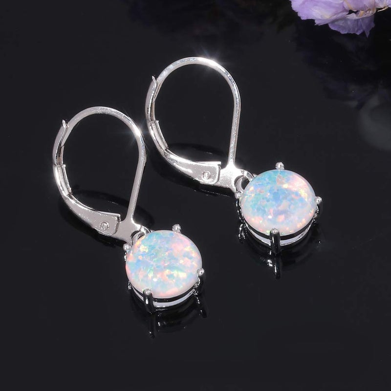 CiNily Womens Opal Dangle Earrings Rhodium Plated Leverback hypoallergenic Gemstone Drop Earrings - Image 4
